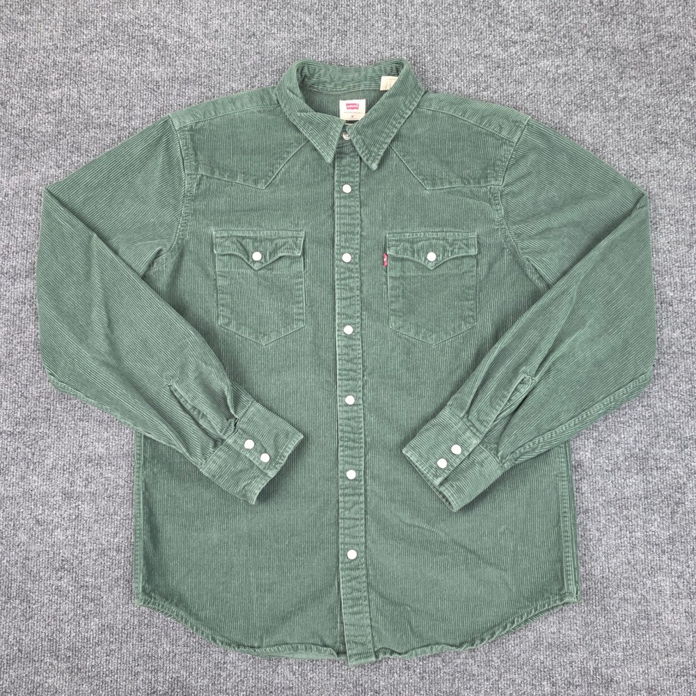 Levis Corduroy Western Pearl Snap Shirt Men's M Green Standard Fit 85745-0175